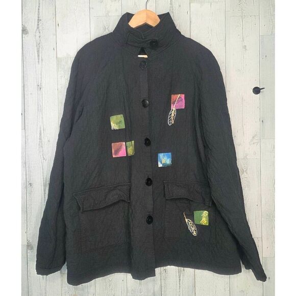 Odile Jackets & Blazers - VTG Odile Cotton Eclectic Grandma Art To Wear Hand Painted Jacket Sz. XL